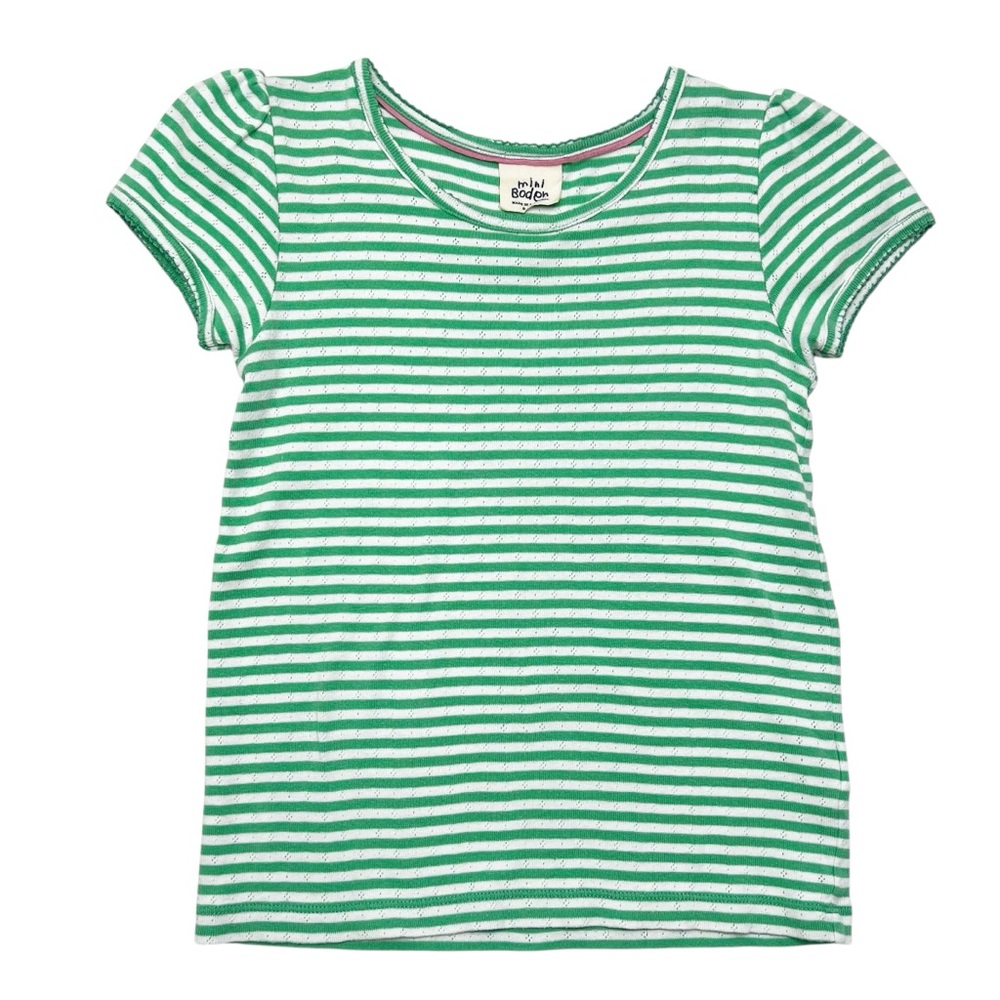 Mini Boden Green/White Striped Short Sleeve Top